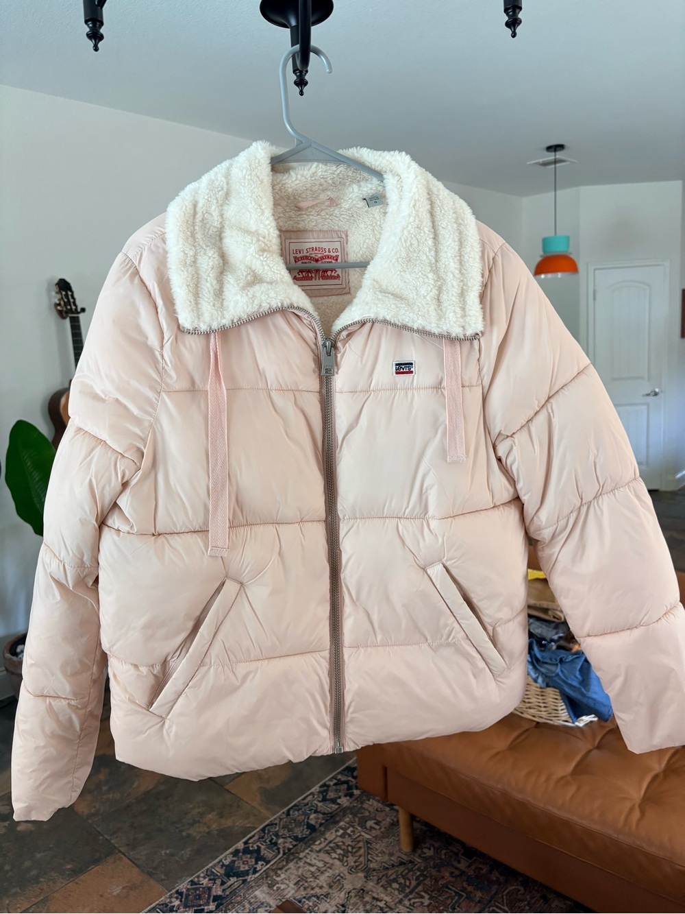 Levi's Pale Pink Sherpa-Trim Quilted Puffer Jacket